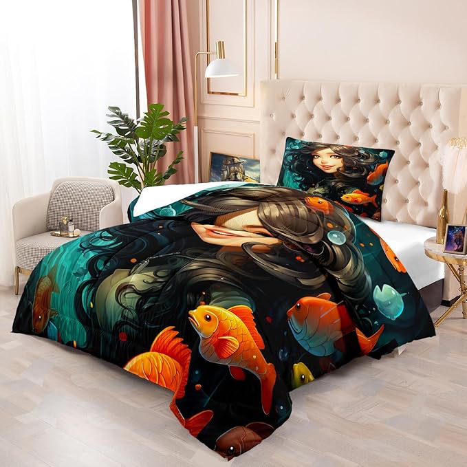 Twin Size Comforter Set for Girls - Girls Comforter Set - Kids Comforter Sets for Girls Bedroom Decor 2 Piece Pretty Princess Bedding with 1 Pillowcase - LeafyLoom