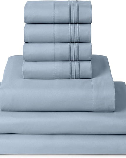 Mellanni Split King Sheets Set - 7 PC Iconic Collection Bedding Sheets & Pillowcases - Soft, Cooling Bed Sheets - Deep Pocket up to 16 inch - 7 PC (Split King, Blue Hydrangea w/Extra Pillow Cases) - LeafyLoom