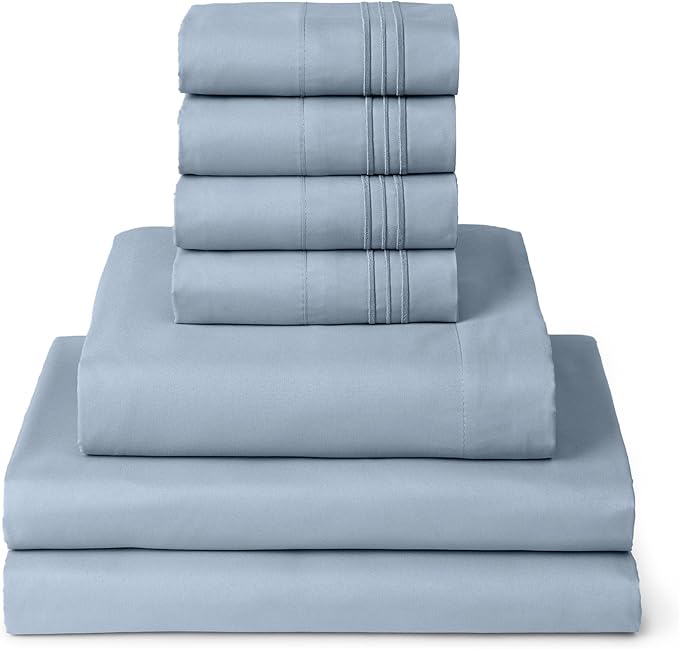Mellanni Split King Sheets Set - 7 PC Iconic Collection Bedding Sheets & Pillowcases - Soft, Cooling Bed Sheets - Deep Pocket up to 16 inch - 7 PC (Split King, Blue Hydrangea w/Extra Pillow Cases) - LeafyLoom