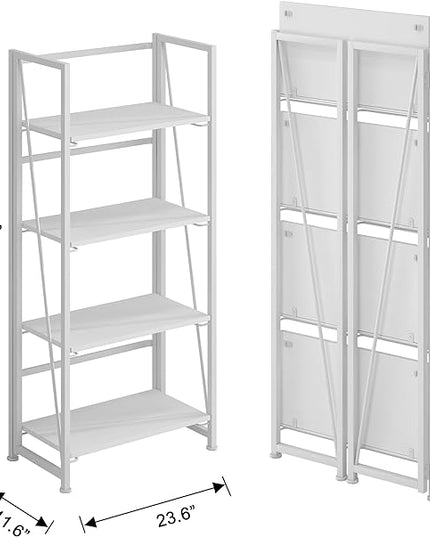 No-Assembly Folding Bookshelf Storage Shelves 4 Tiers Vintage Multifunctional Plant Flower Stand Storage Rack Shelves Bookcase for Home Office (All White) - LeafyLoom