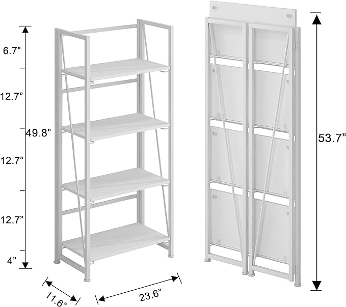 No-Assembly Folding Bookshelf Storage Shelves 4 Tiers Vintage Multifunctional Plant Flower Stand Storage Rack Shelves Bookcase for Home Office (All White) - LeafyLoom