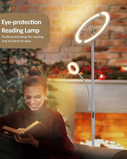 FIMEI Split Floor Lamp with Reading Light, Modern Bright LED Rotatable Standing Lamp with Stepless Dimming and 3000K-6000K Color for Living Room Bedroom Office, Touch and Remote Control, Gray - LeafyLoom