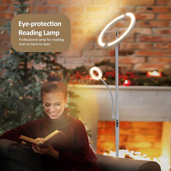 FIMEI Split Floor Lamp with Reading Light, Modern Bright LED Rotatable Standing Lamp with Stepless Dimming and 3000K-6000K Color for Living Room Bedroom Office, Touch and Remote Control, Gray - LeafyLoom