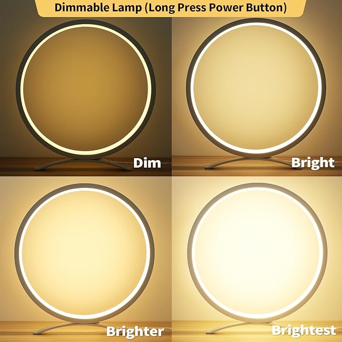 Desk Lamp,Metal Circle Ring Table Lamps Bedside Lamp for Nightstand, Modern Minimalist Lamps/Led Warm Light for Bedroom/Living Room,10 Inch - LeafyLoom