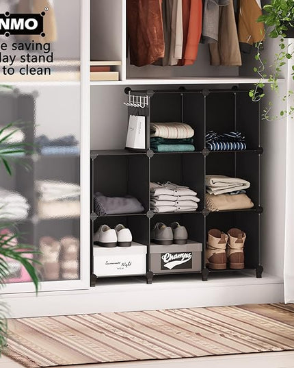 16 Cubes Storage Organizer, Bookcase, Display Shelf with Wooden Mallet, Cabinet Storage for Kids, Adult, Office, Bedroom, Bathroom, Black - LeafyLoom