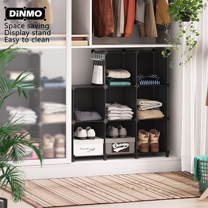 16 Cubes Storage Organizer, Bookcase, Display Shelf with Wooden Mallet, Cabinet Storage for Kids, Adult, Office, Bedroom, Bathroom, Black - LeafyLoom