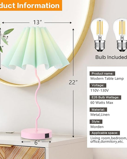 Table Lamps Set of 2 Modern Bedroom Nightstand Lamps Pink Lamp for Living Room End Table Touch Dimmable Lamp with USB Port and Outlet Charging Station - LeafyLoom