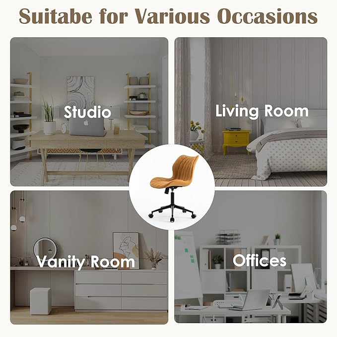 YOUNUOKE Office Desk Chair, Comfy Home Office Chairs, Small Comfortable Desk Chairs with Wheels, Armless PU Leather Chairs for Computer Conference, Camel - LeafyLoom