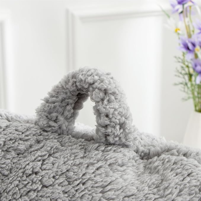 Aimuan Reading Pillow Bed Rest Wedge Large Adult Backrest Pillow with Arms Back Support for Sitting Up in Bed Cushion Incline Rest Sleeping Snoring Pillow,Sherpa Grey Standard - LeafyLoom