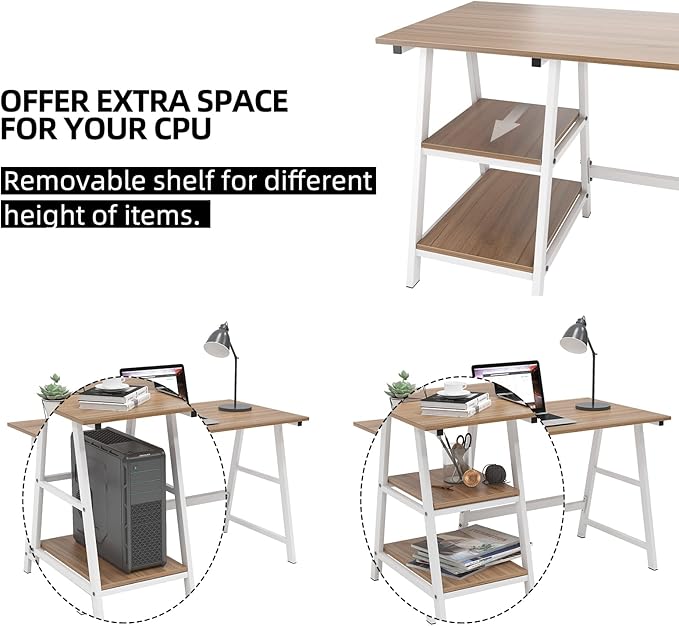 SogesHome Computer Desk 47inches Trestle Desk PC Desk with Shelf Office Desk Workstation for Home Office Use Writing Table, Oak, Tplus-120OK-SH - LeafyLoom