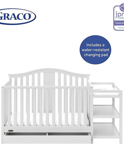 Graco Solano 4-in-1 Convertible Crib and Changer with Drawer (White) – Crib and Changing Table Combo with Drawer, Includes Changing Pad, Converts to Toddler Bed, Daybed and Full-Size Bed - LeafyLoom