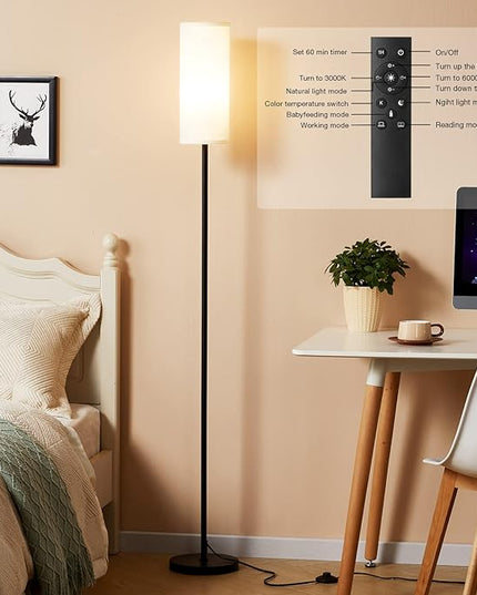 Ambimall Floor Lamps for Living Room, 64" Modern Floor Lamp with Remote Control and Stepless Dimmable Colors Temperature & Brightness, Standing Lamps for Living Room Bedroom Office, 9W Bulb Included - LeafyLoom
