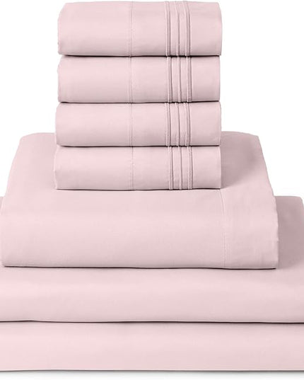 Mellanni Split King Sheets Set - 7 PC Iconic Collection Bedding Sheets & Pillowcases - Ultra Soft, Cooling Bed Sheets - Deep Pocket up to 16 inch - 7 PC (Split King, Blush Pink w/Extra Pillow Cases) - LeafyLoom