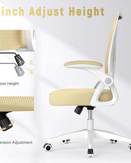naspaluro Ergonomic Office Chair, Mid Back Desk Chair with Adjustable Height, Flip-Up Arms and Lumbar Support, Breathable Mesh Swivel Computer Chair for Home Study Working/Light Yellow - LeafyLoom