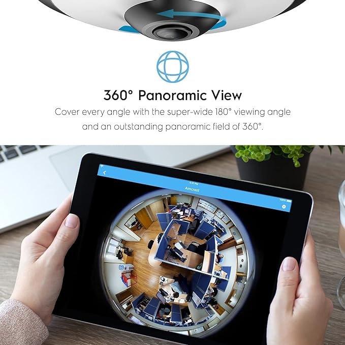 Amcrest Fisheye IP POE Camera, 360° Panoramic 5-Megapixel POE IP Camera, Fish Eye Security Indoor Camera, IVS Features and People Counting, MicroSD Recording, IP5M-F1180EW-V2 (White) Amcrest