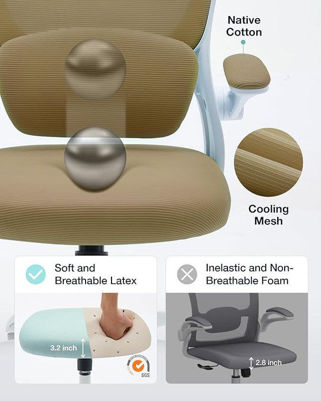 Ergonomic Office Chair with Tilt-Lock, Home Office Desk Chair with Auto Lumbar Support, High Back Mesh Desk Chair with Adjustable Headrest, Swivel Task Chair or Study Room Bedroom,Light Brown - LeafyLoom