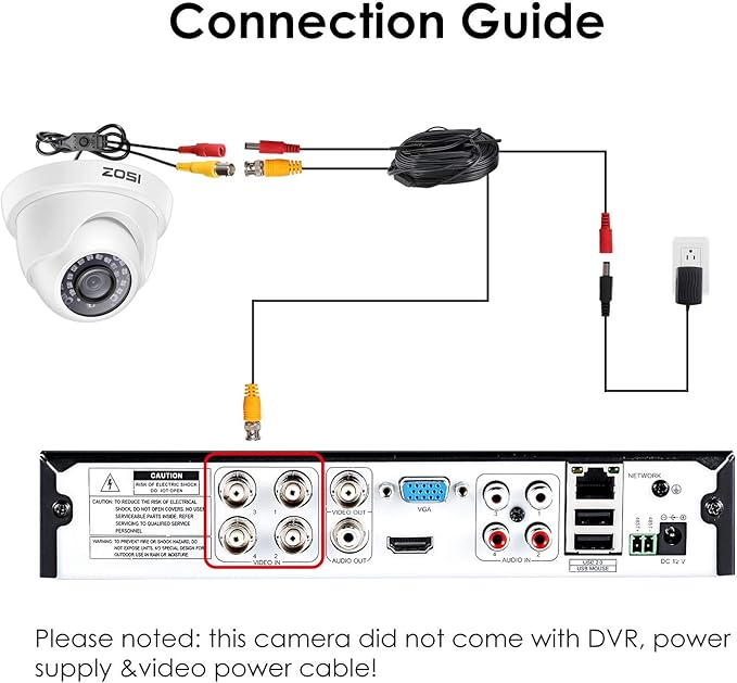 ZOSI 1000TVL CCTV Camera 24 IR LEDs Indoor Outdoor Day Night Vision 65ft Security Dome Color Camera for DVR Surveillance System (White) ZOSI