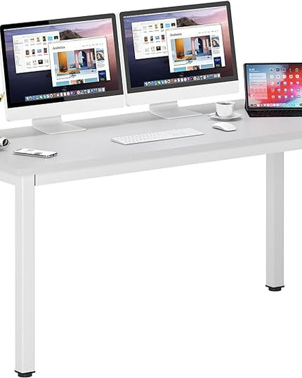 DlandHome 63 inches X-Large Computer Desk, Composite Wood Board School Desk, Decent and Steady Home Office Desk/Workstation/Table, BS1-160WW, White and White Legs, 1 Pack - LeafyLoom
