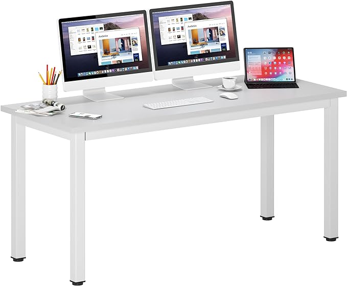 DlandHome 63 inches X-Large Computer Desk, Composite Wood Board School Desk, Decent and Steady Home Office Desk/Workstation/Table, BS1-160WW, White and White Legs, 1 Pack - LeafyLoom
