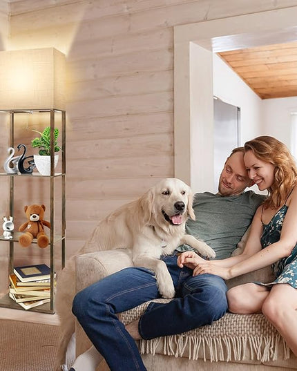 RUNTOP Plus Floor Lamp with Shelves, Modern Shelf Floor Lamp with 15W 3CCT LED Bulb and Memory Function, Wide Shelf Lamp for Display Storage, Standing Lamps for Living Room, Bedroom, Office, Corner - LeafyLoom