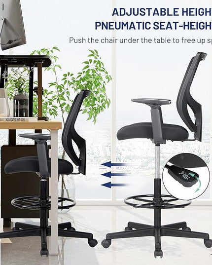 Tall Office Chair, Drafting Chair, High Adjustable Standing Desk Chair, Ergonomic Mesh Computer Task Table Chairs with Adjustable Armrests and Foot-Ring for Standing Desk and Bar Height Desk - LeafyLoom