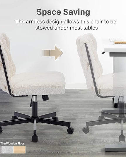 Criss Cross Legged Office Desk Chair with Wheels, Modern Armless Desk Chair with Wide Seat, Home Office Chair for Work, Meditation, Vanity, Beige - LeafyLoom