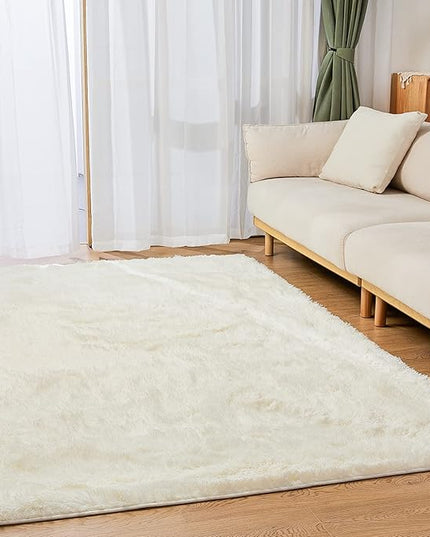 YOBATH Fluffy Shag Area Rug, Rugs for Bedroom 4x6 Feet, Plush Shaggy Rug for Living Room, Indoor Modern Bedside Rug for Kids Girls Boys Room, Shag Carpet for Dorm Nursery Room, Cream White - LeafyLoom