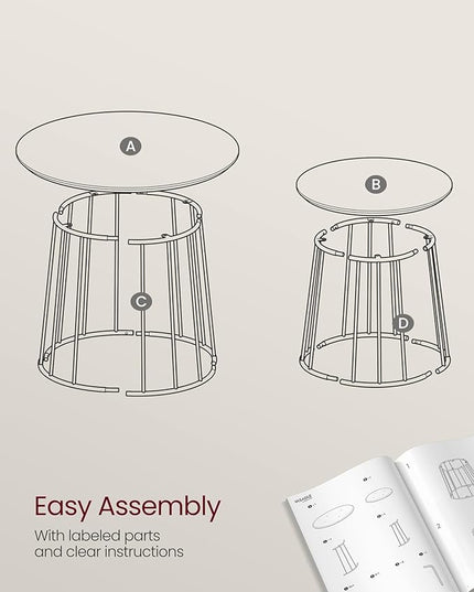 VASAGLE Round Coffee Tables, Set of 2, Modern Circle Side Tables with Steel Frame, for Living Room, Bedroom, Natural Beige ULCT045K67 - LeafyLoom