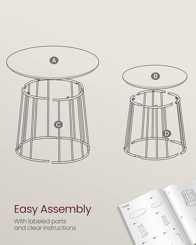 VASAGLE Round Coffee Tables, Set of 2, Modern Circle Side Tables with Steel Frame, for Living Room, Bedroom, Natural Beige ULCT045K67 - LeafyLoom