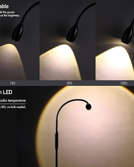 O’Bright Ray – Adjustable LED Beam Floor Lamp, Dimmable and Zoomable Spotlight, Flexible Gooseneck, Reading/Crafting Standing Lamp, Work Table Light, Matte Black - LeafyLoom
