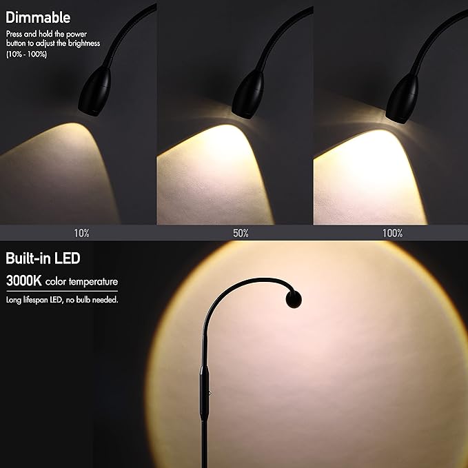 O’Bright Ray – Adjustable LED Beam Floor Lamp, Dimmable and Zoomable Spotlight, Flexible Gooseneck, Reading/Crafting Standing Lamp, Work Table Light, Matte Black - LeafyLoom