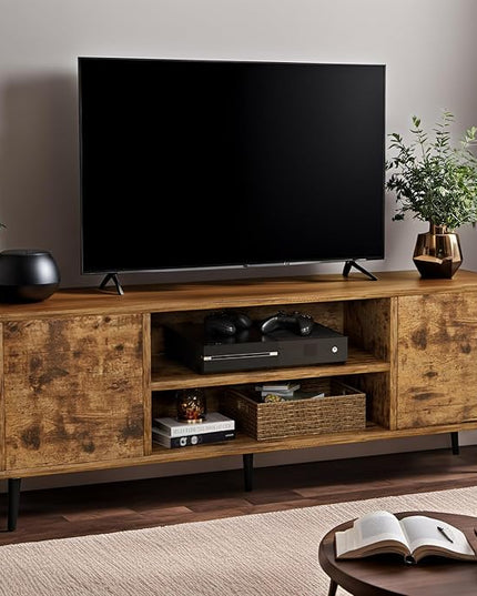 YESHOMY Modern Retro TV Stand for Television up to 65", Entertainment Center with Two Storage Cabinet and Shelf, Media Console for Living Room, Bedroom, Enterway, Office, 58 Inch, Retro Brown - LeafyLoom