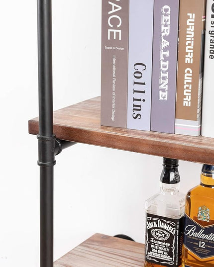 Industrial Wall Mounted Pipe Shelving,Rustic Metal Floating Shelves,Steampunk Real Wood Bookcases,DIY Bookshelf Hanging Shelves,Farmhouse Kitchen Bar Office Home Storage (4-Tier with 3 Boards,48in) - LeafyLoom
