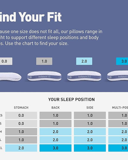 Bedgear Balance Cuddle Curve Performance Pillow - Size 1.0 - Moisture-Wicking Pillow for Side Sleepers - Medium Firmness Bed Pillow- Hypoallergenic, Washable Removable Cover - 20" W x 26" L x 5.25" H - LeafyLoom