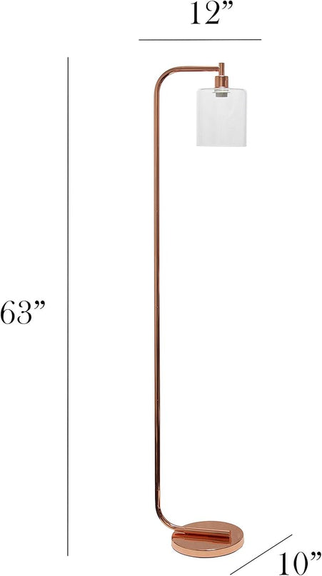 Simple Designs LF1036-RGD Antique Style Industrial Iron Lantern Floor Lamp with Glass Shade, Rose Gold - LeafyLoom