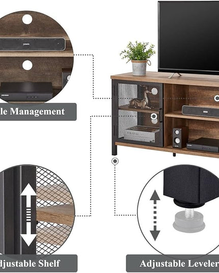 FATORRI Industrial Entertainment Center for TVs up to 65 Inch, Rustic Wood TV Stand, Large TV Console and TV Cabinet for Living Room (60 Inch Wide, Rustic Oak) - LeafyLoom