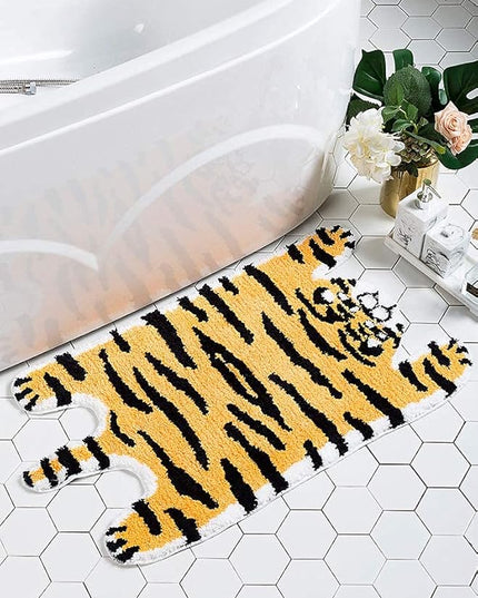 Cute Soft Tiger Shaped Animals Bath Mat Area Rug for Bedroom Bathroom Kitchen Floor Water Absorption Non-Slip Small Carpet Door Mat Kid's Room Playmat (50 * 90CM) - LeafyLoom