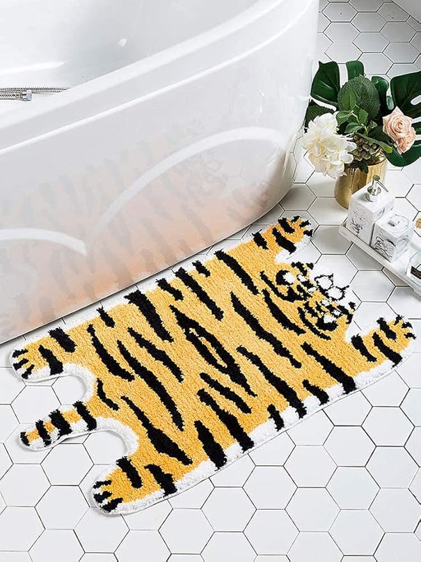 Cute Soft Tiger Shaped Animals Bath Mat Area Rug for Bedroom Bathroom Kitchen Floor Water Absorption Non-Slip Small Carpet Door Mat Kid's Room Playmat (50 * 90CM) - LeafyLoom
