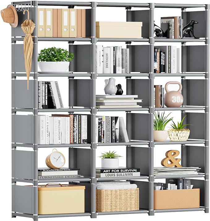 Mavivegue Bookshelf,18 Cube Storage Organizer,Extra Large Book Shelf Organizer,Tall Bookcase Shelf,Book Cases/Shelves,Grey Cube Shelf,Cubbies Closet Shelves for Bedroom,Living Room,Home,Office - LeafyLoom