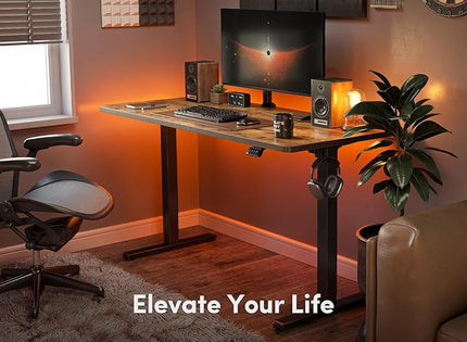 FEZIBO Electric Standing Desk, 60 x 24 Inches Height Adjustable Stand up Desk, Sit Stand Home Office Desk, Computer Desk, Rustic Brown - LeafyLoom