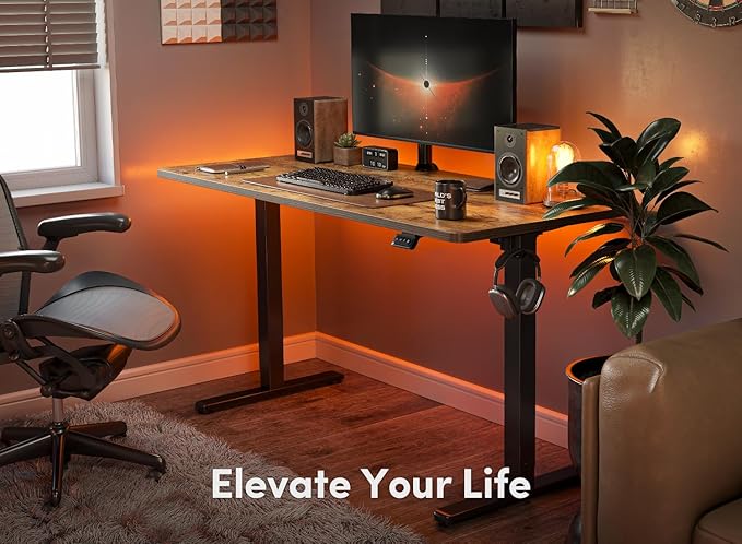 FEZIBO Electric Standing Desk, 60 x 24 Inches Height Adjustable Stand up Desk, Sit Stand Home Office Desk, Computer Desk, Rustic Brown - LeafyLoom