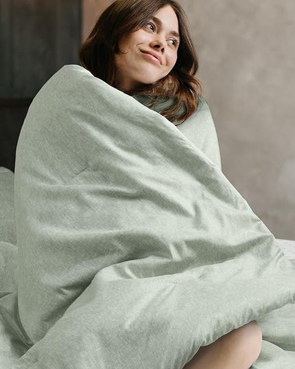 Degrees of Comfort Sage Green Comforter Set Queen Size, Lightweight for Summer with Soft Chambray Print Cover, Down Alternative Filling, 3 Pieces Bedding Including 1 Comforter, 2 Pillow Shams - LeafyLoom