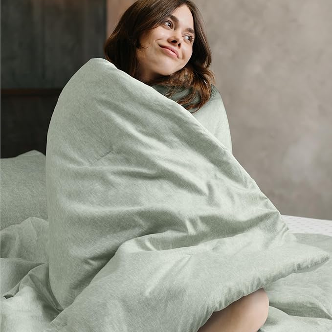 Degrees of Comfort Sage Green Comforter Set Twin Size, Lightweight Summer Comforters, Soft Chambray Print Cover, Down Alternative Filling, 2 Pieces Bedding Sets Including 1 Comforter and 1 Pillow Sham - LeafyLoom