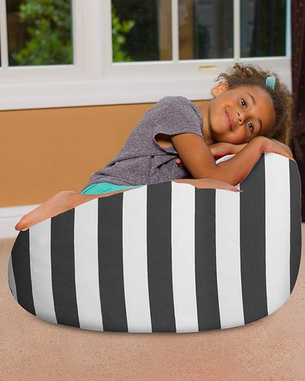 Posh Creations Bean Bag Chair for Kids, Teens, and Adults Includes Removable and Machine Washable Cover, Canvas Stripes Gray and White, 27in - Medium - LeafyLoom