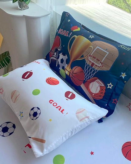 Sports Comforter Set Twin Size for Boys Kids Teens 7 Piece Basketball Baseball Bed in A Bag Soccer Football Trophies Bedding Set All Season Lightweight - LeafyLoom