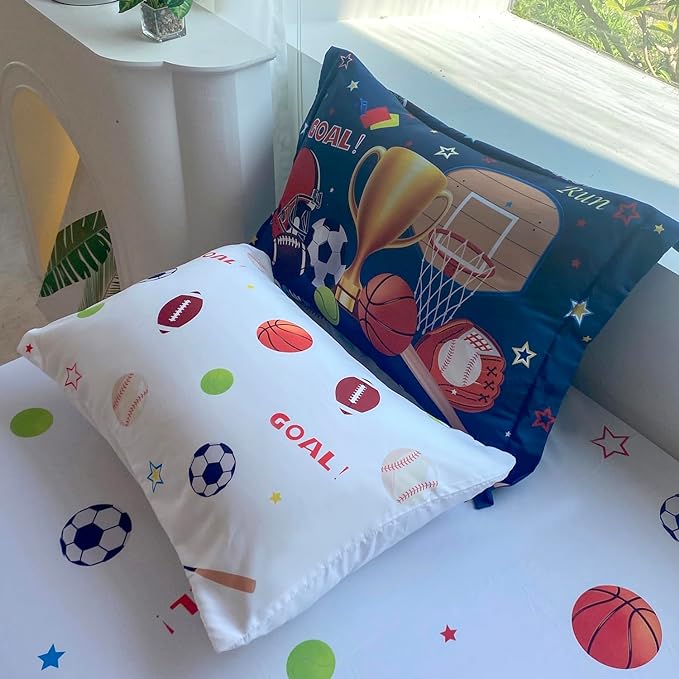 Sports Comforter Set Twin Size for Boys Kids Teens 7 Piece Basketball Baseball Bed in A Bag Soccer Football Trophies Bedding Set All Season Lightweight - LeafyLoom