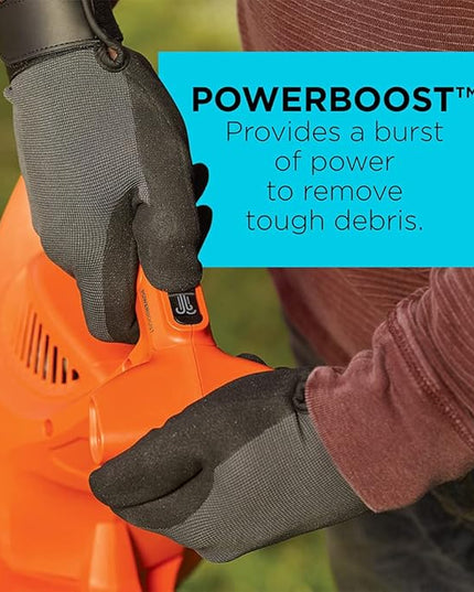BLACK+DECKER Electric Leaf Blower, Leaf Vacuum and Mulcher 3 in 1, 250 mph Airflow, 400 cfm Delivery Power, Reusable Bag Included, Corded (BEBL7000) - LeafyLoom