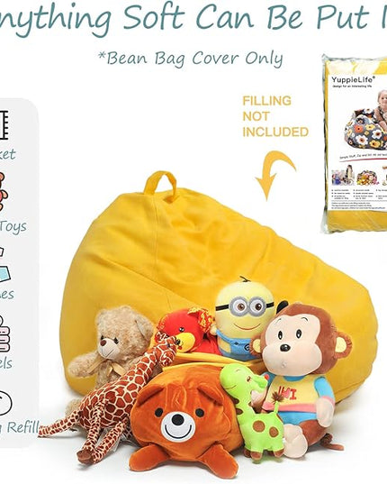 YuppieLife Stuffed Animals Bean Bag Chair Cover Candy-Colored Bean Bag（Just Cover, No filling）/Large Stuff 'n Sit Organization/Toy Storage Bag/Kids Toys Organizer（38'',Ginger） - LeafyLoom