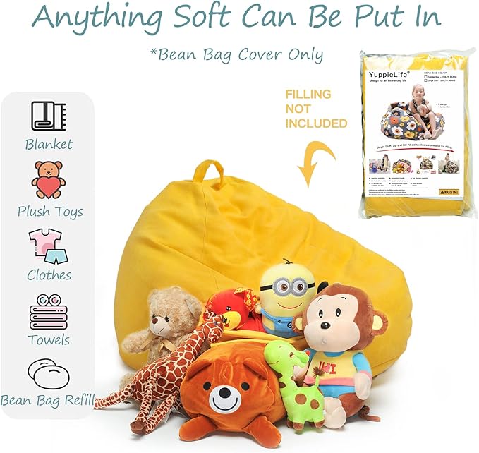 YuppieLifeKids Storage Bean Bag Cover（No Filling）Candy-Colored/Toy Organizer|Carrying Handle Sofa|Available for Kids and Teenager|Cuddle Chair|Machine Washable and Durable（27'',Ginger） - LeafyLoom