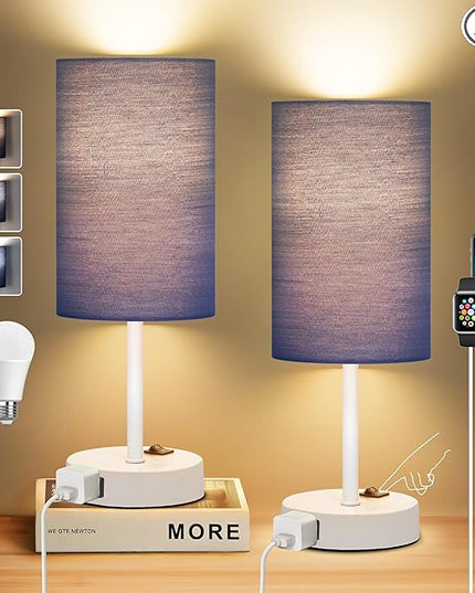 ZJOJO Small Lamp Set of 2 Table Lamps with 2 AC Outlet, 3-Way Dimmable Nightstand Lamps for Bedroom Living Room Nursery, Bedside lamps set of 2 5000K Daylight Bulbs Included - LeafyLoom